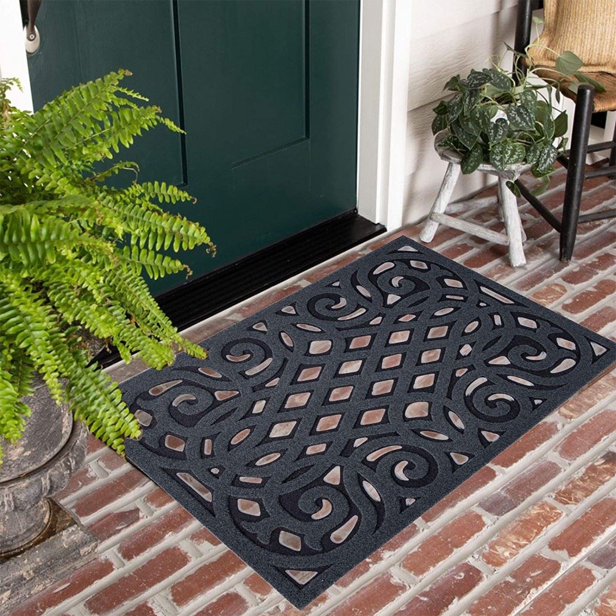Ornate Small Eco-friendly Doormat In Grey With Open Back | Small | Grey