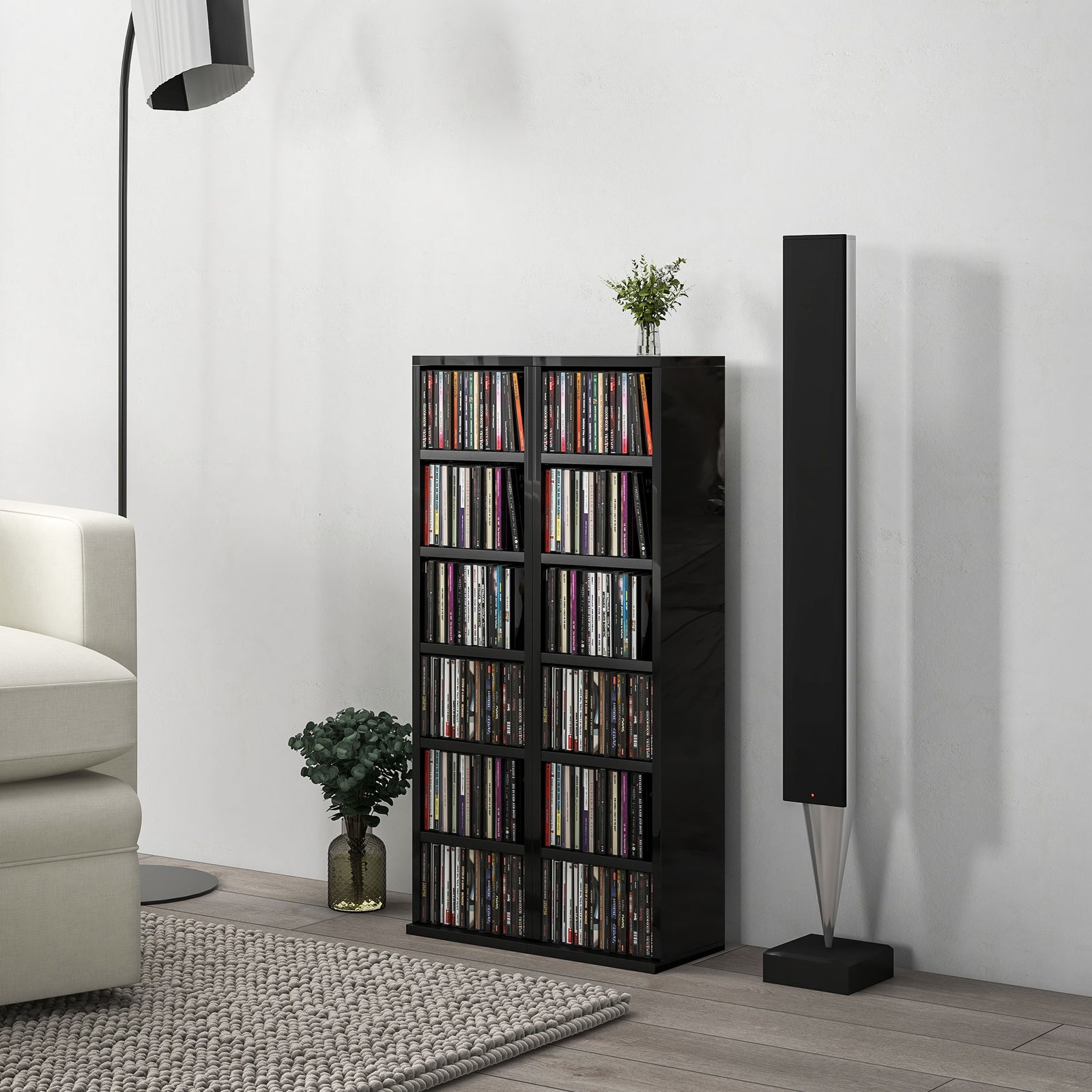 Set Of 2 Cd Storage Units Adjustable Shelves High Gloss | One Size | Black