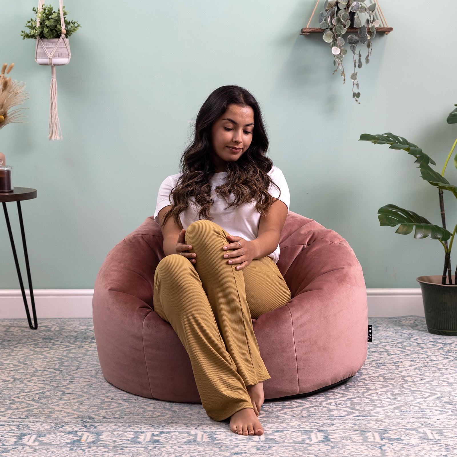 Aurora Velvet Bean Bag & Pouffe Chair & Pouffe Set | Pink