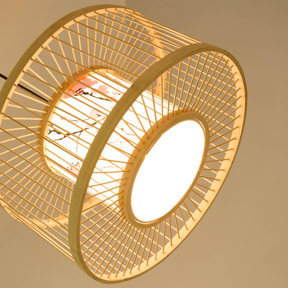 Rustic Bamboo Woven Pendant Light – Cylindrical Lampshade With Natural Beech Tone For Cozy Home Décor