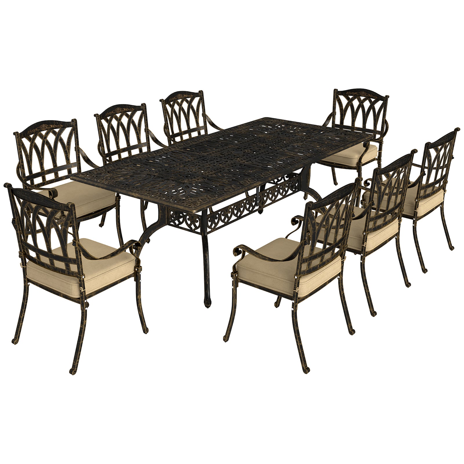 9 Pieces Cast Aluminium Garden Dining Set W/ Parasol Hole