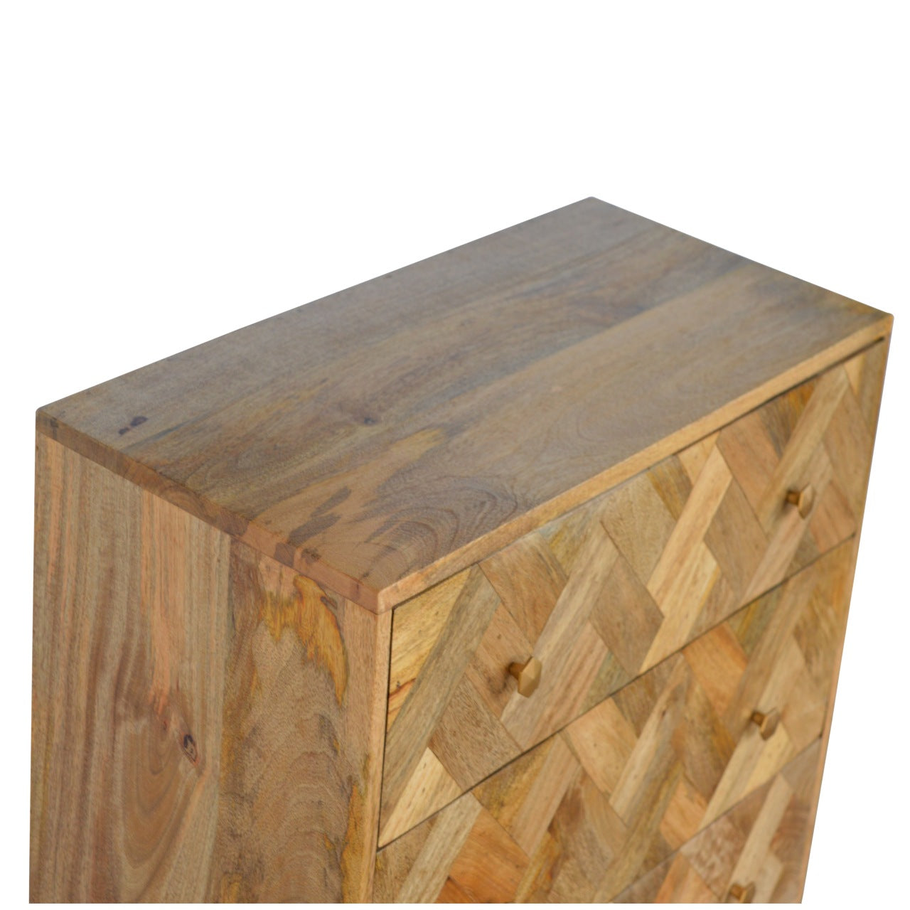 Artisan Furniture Solid Mango Wood 3 Drawer Zig-zag Patterned Patchwork Chest