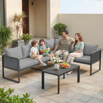 6 Seater Metal Garden Furniture Corner Sofa Set | Dark Grey