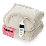 Livivo Premium Sherpa Heated Throw Beige Electric Blanket With 10 Heat Levels 9 Hour Timer Auto Shut Off Washable Design