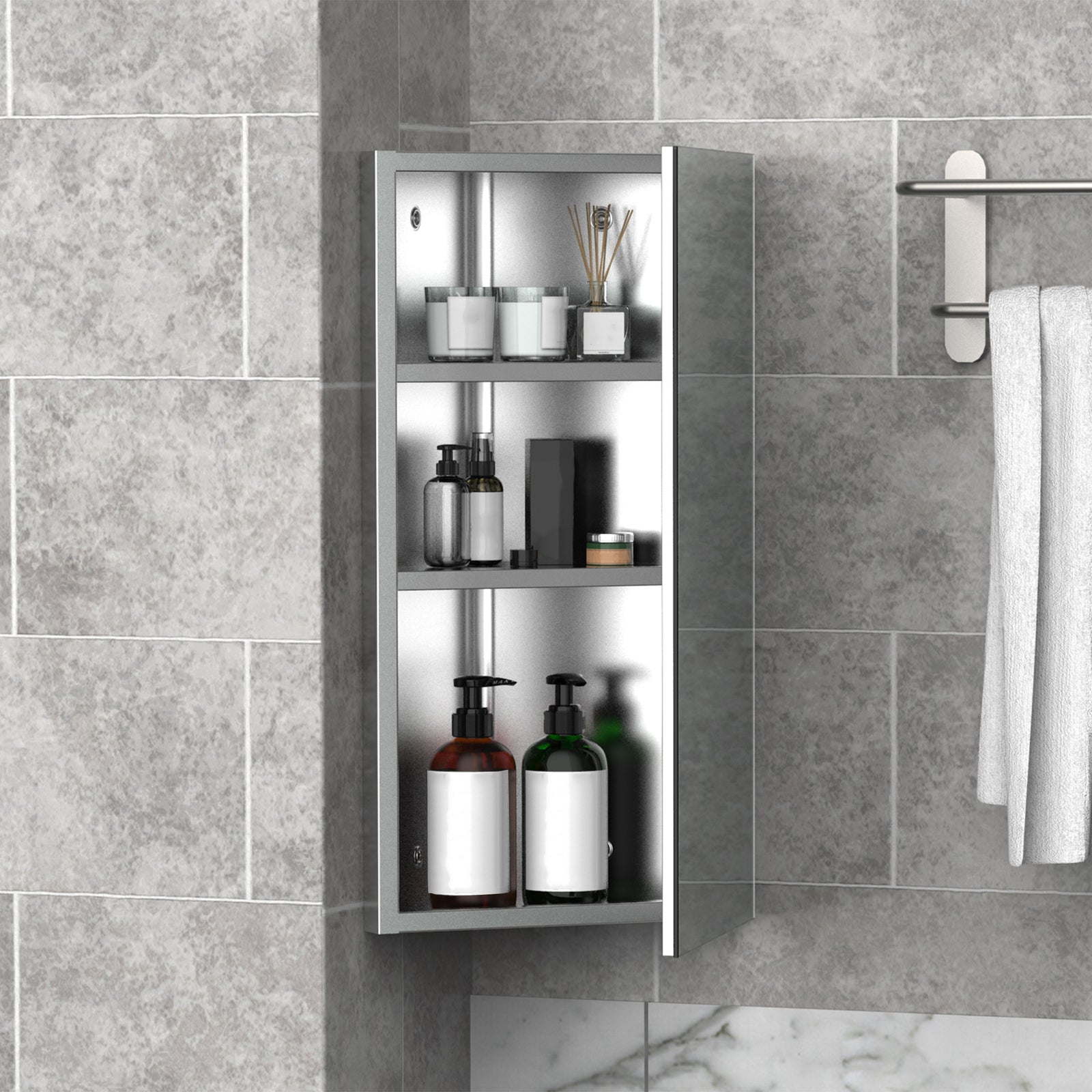 Bathroom Corner Wall Mirror Storage Cabinet Cupboard