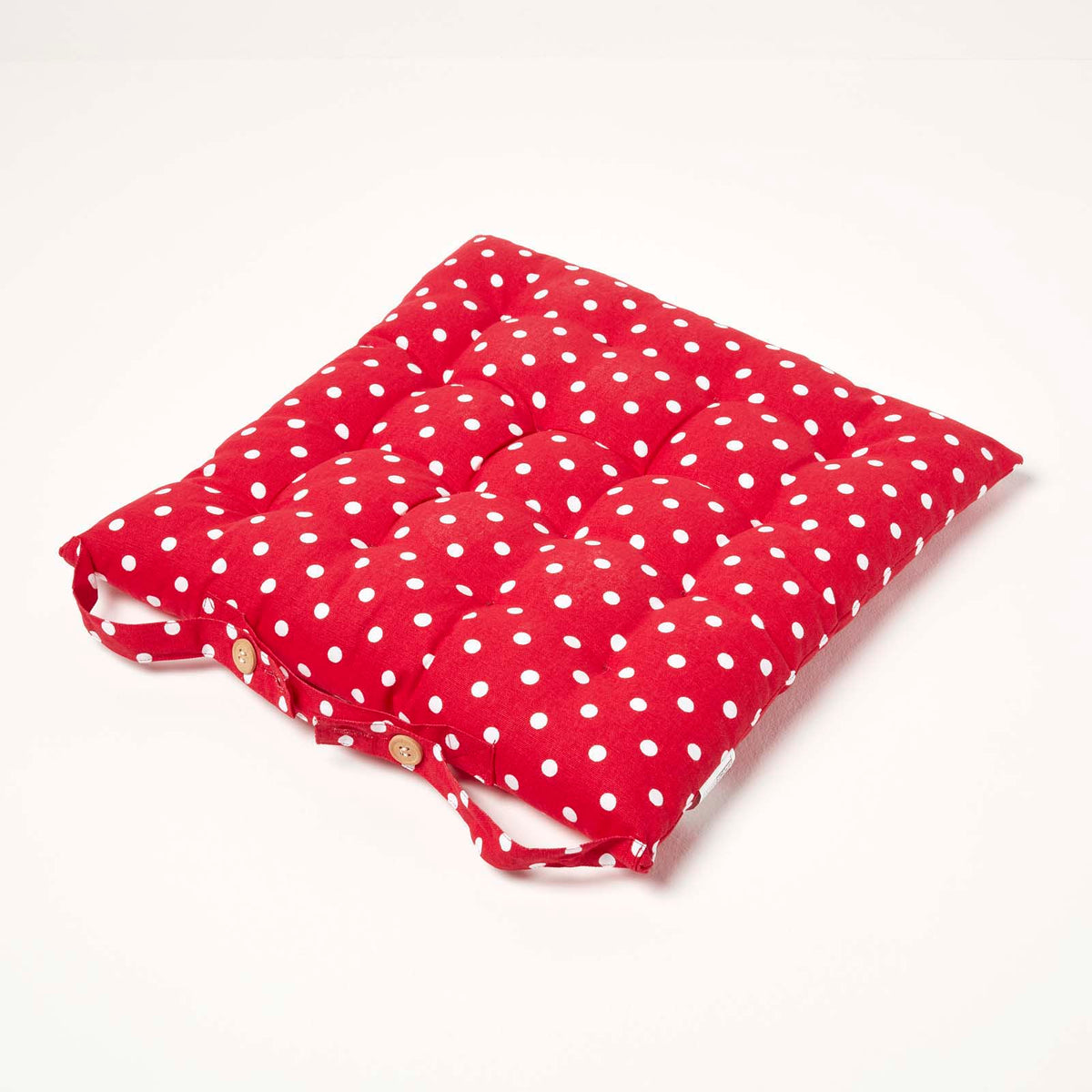 Red Polka Dot Seat Pad With Button Straps 100% Cotton, 40 X 40 Cm | Set of 1 | Red