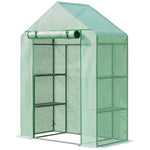 Walk-in Greenhouse With 2 Tier Shelf - Green