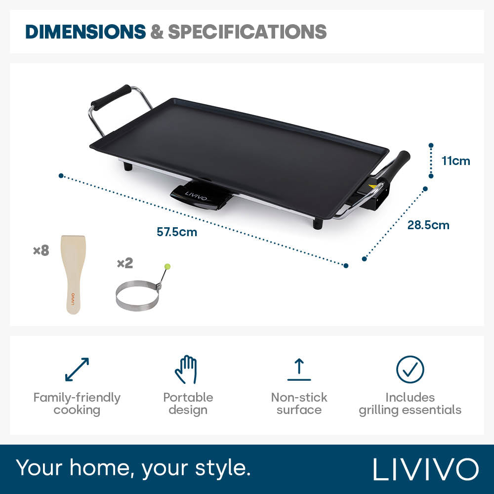 Livivo Teppanyaki Tabletop Electric Grill 2000w With Non Stick Plate And Tray
