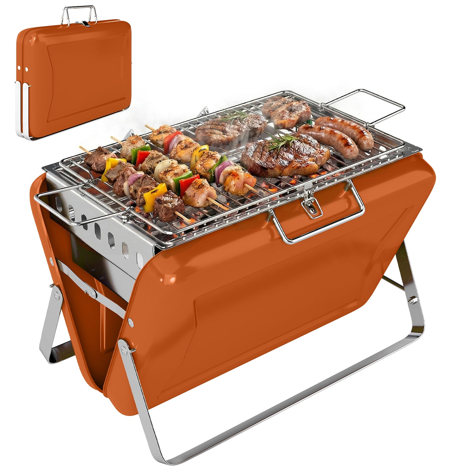 Charcoal Bbq Grill Portable With Tilting Grate | Orange