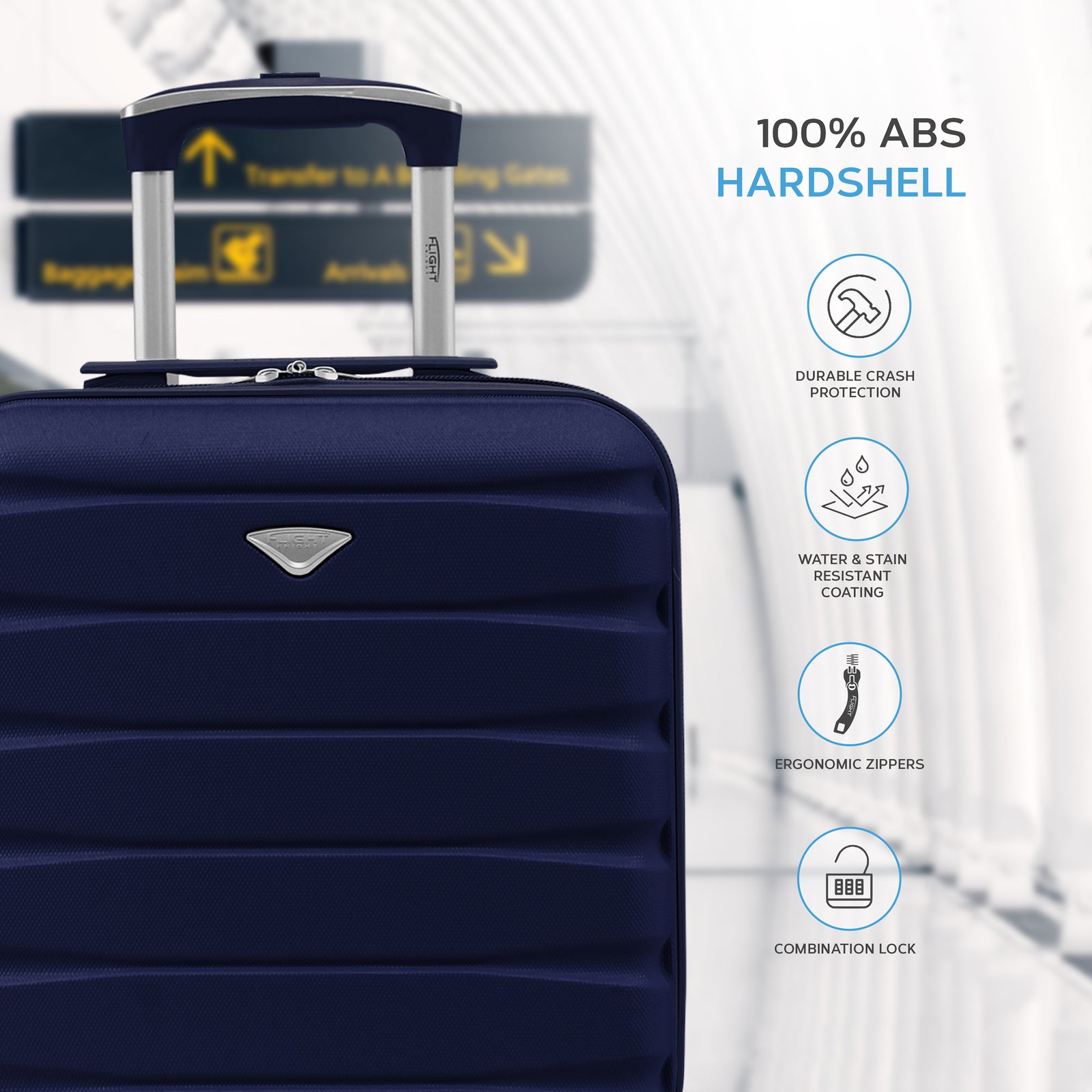 45x36x20cm Lightweight Underseat Cabin Carry On Suitcase - 100+ Airline Approved - Hard Shell Luggage - 4 Wheels | 45 x 36 x 20cm | Navy Blue