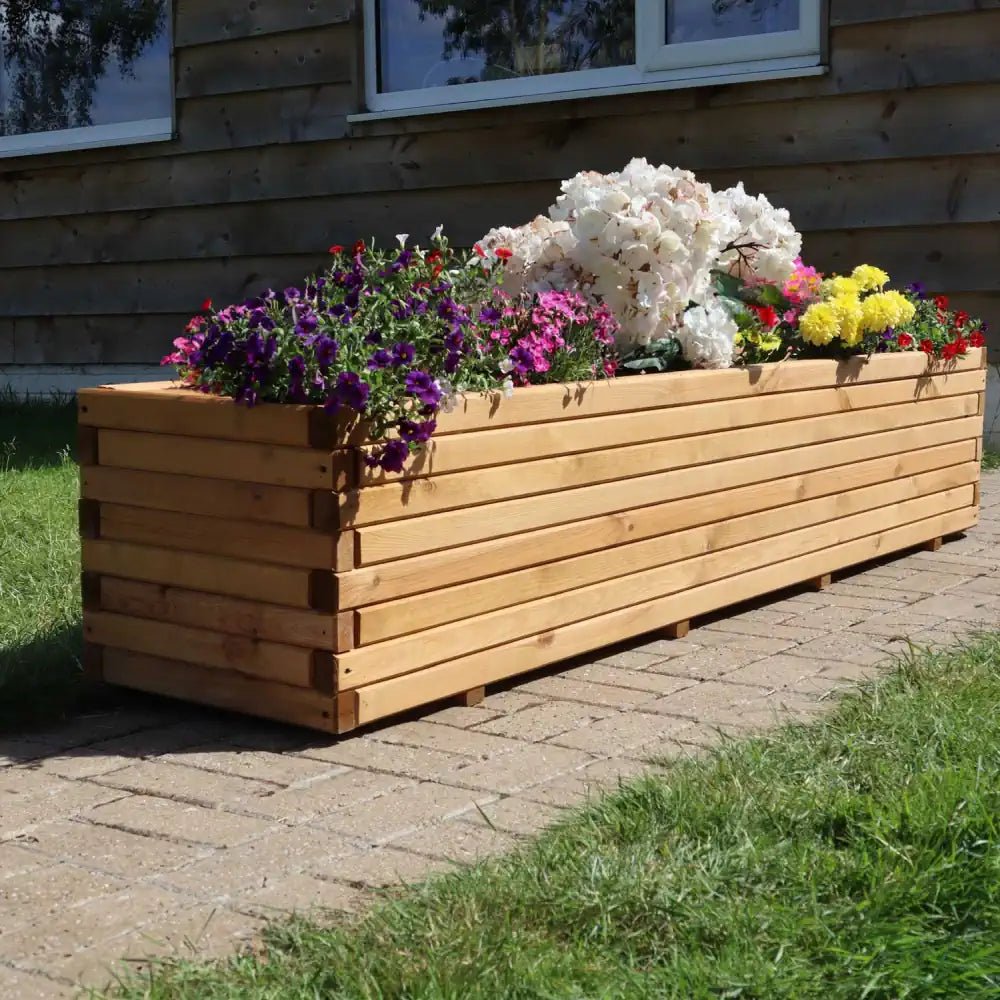 Pine Wooden Trough Planter With Feet | 200cm x 42cm x 38cm | Brown
