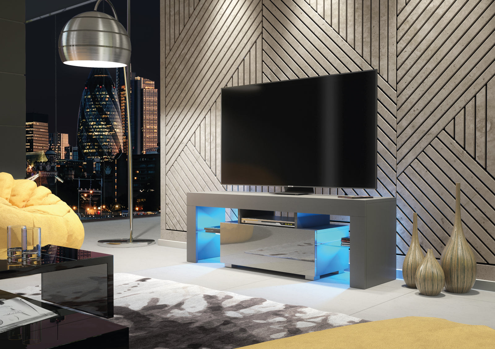 Floe Tv Unit 130cm With Led Lights | Dark Grey