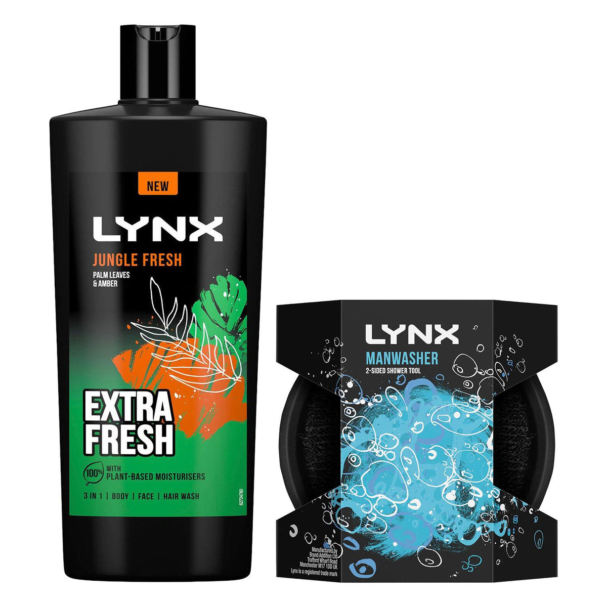 3-in-1 Body Face Hair Wash 700ml Jungle Fresh & Manwasher 2-sided Tool | Set of 1