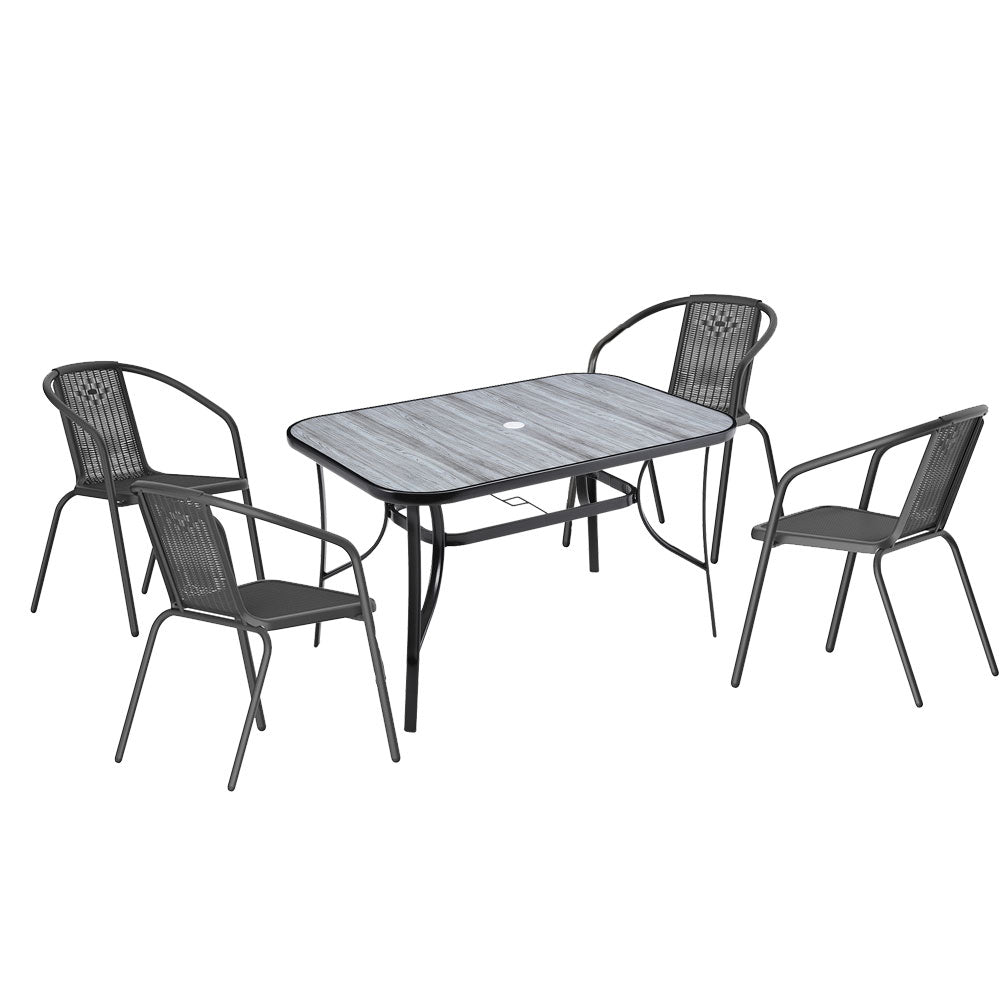 5 Pcs Garden Dining Set Garden Coffee Table With Pe Rattan Chairs