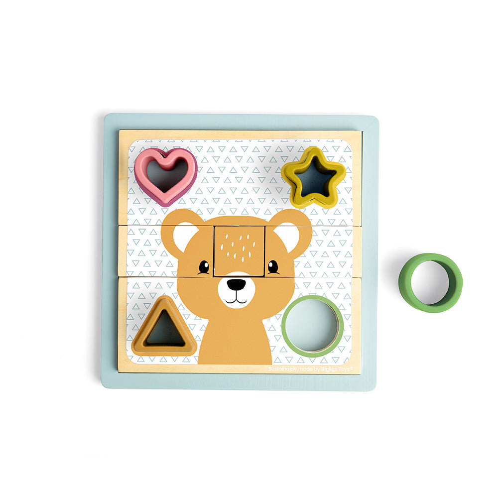 Bigjigs Toys Wooden Activity Puzzle & Shape Sorter - 10 Play Pieces