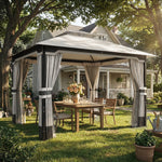 3 X 3.6 M Outdoor Garden Gazebo With Netting, Curtains | Light Grey