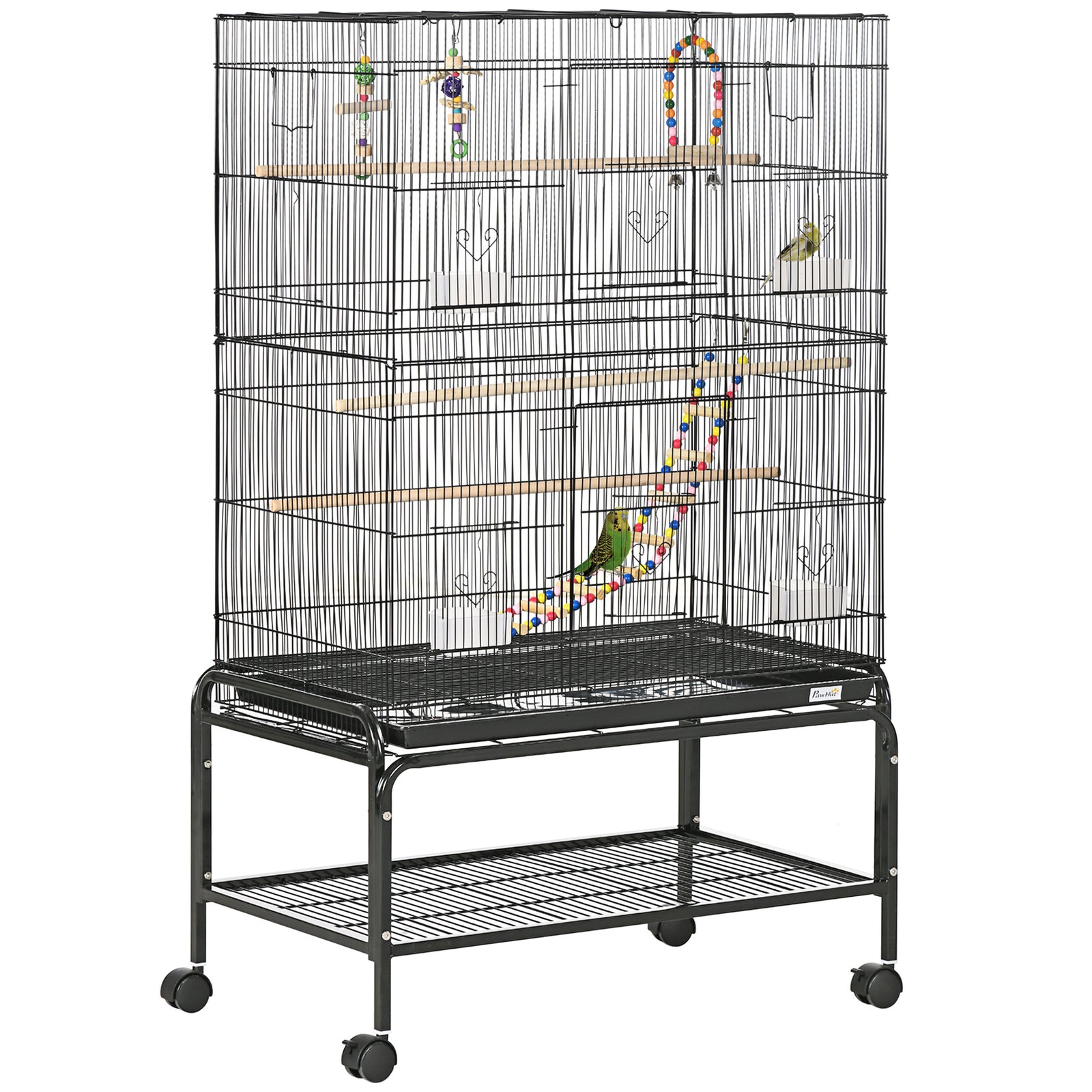Bird Cage, With Stand, Wheels, Toys, For Budgies, Finches, Parakeets | Black