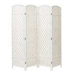 4/6-panel Foldable Room Divider – White Weave Fiber And Solid Wood Frame | Small