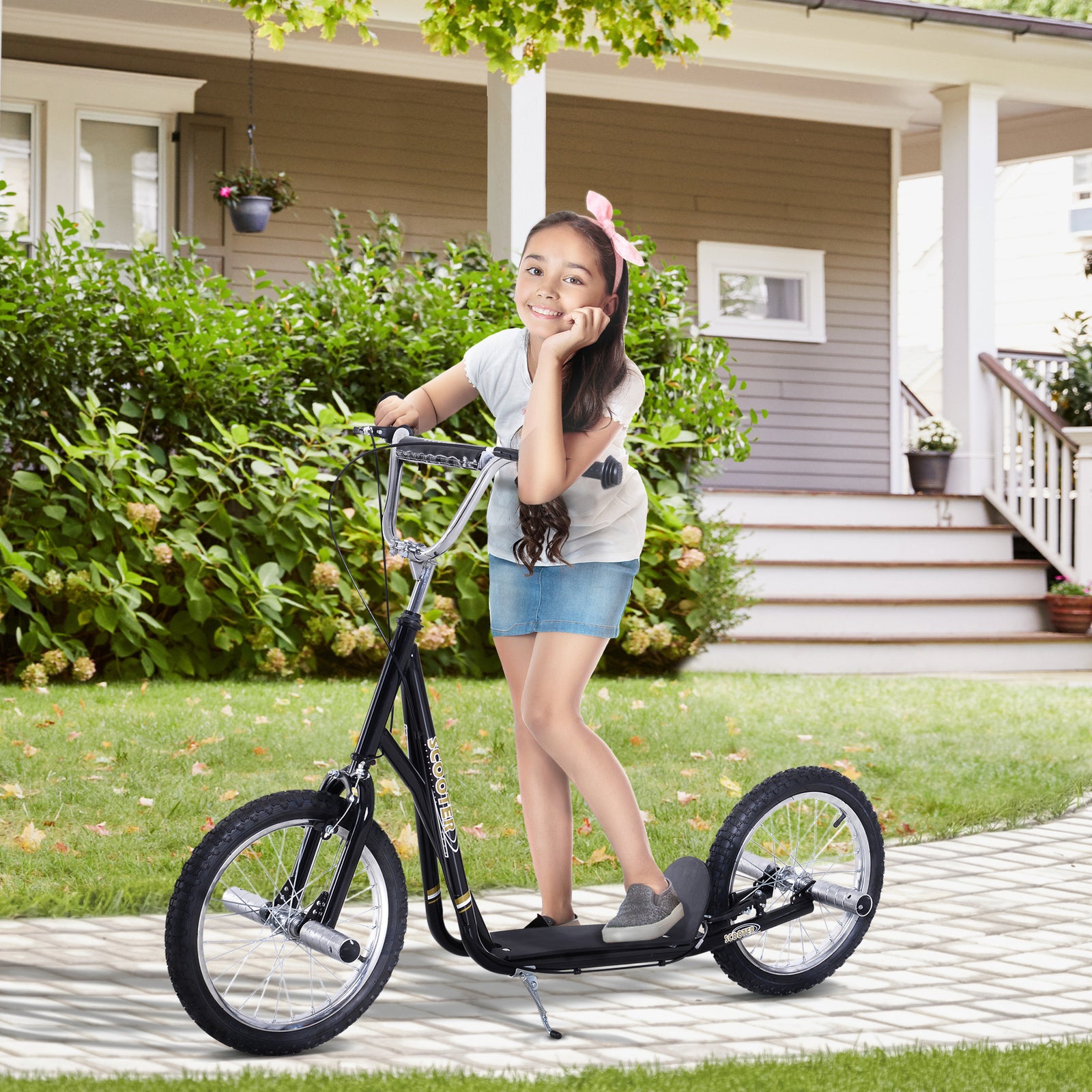 Teen Scooter Children Stunt Scooter W/ 16" Tyres Adjustable Height | Black