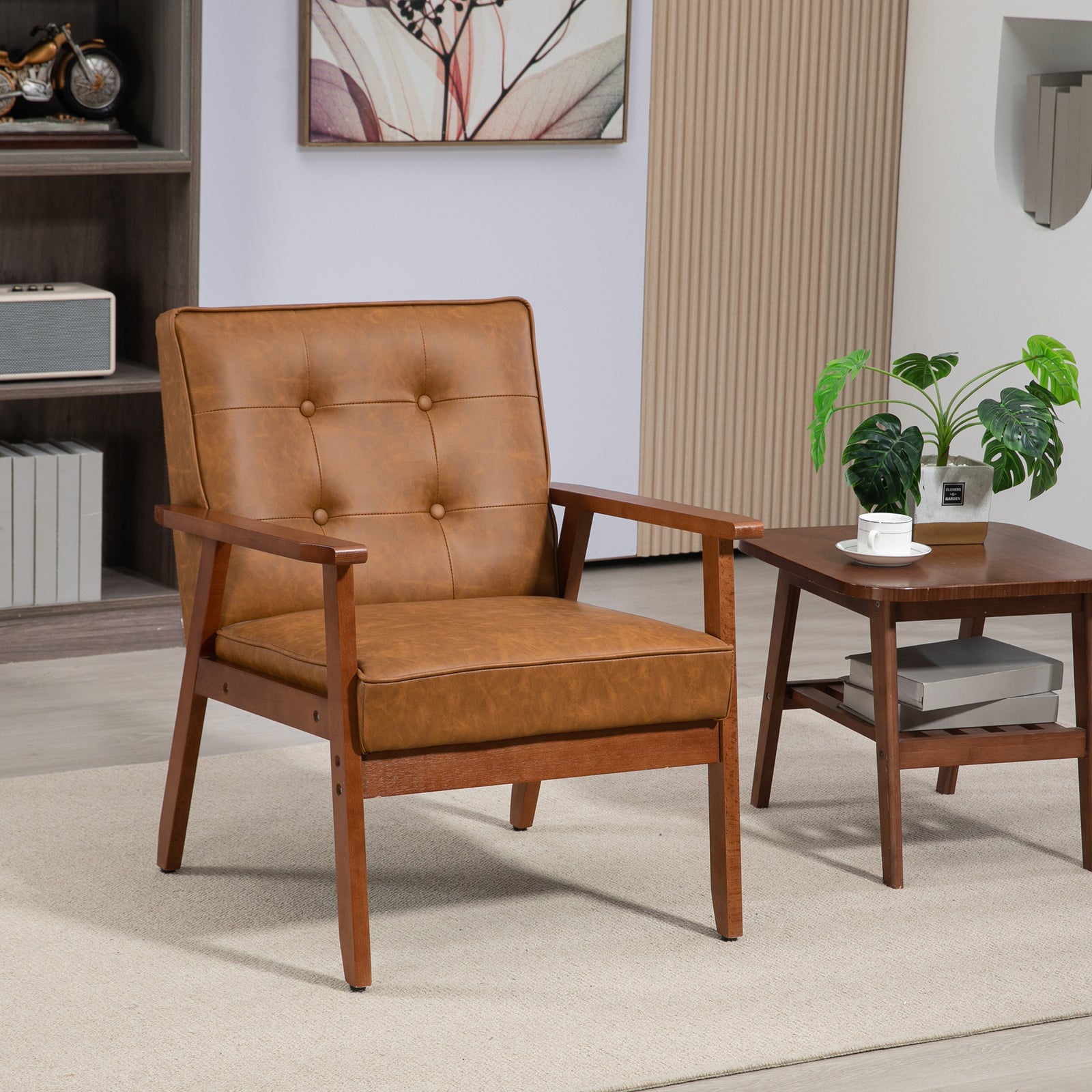 Accent Chair Pu Leather Armchair With Armrests | One Size | Brown