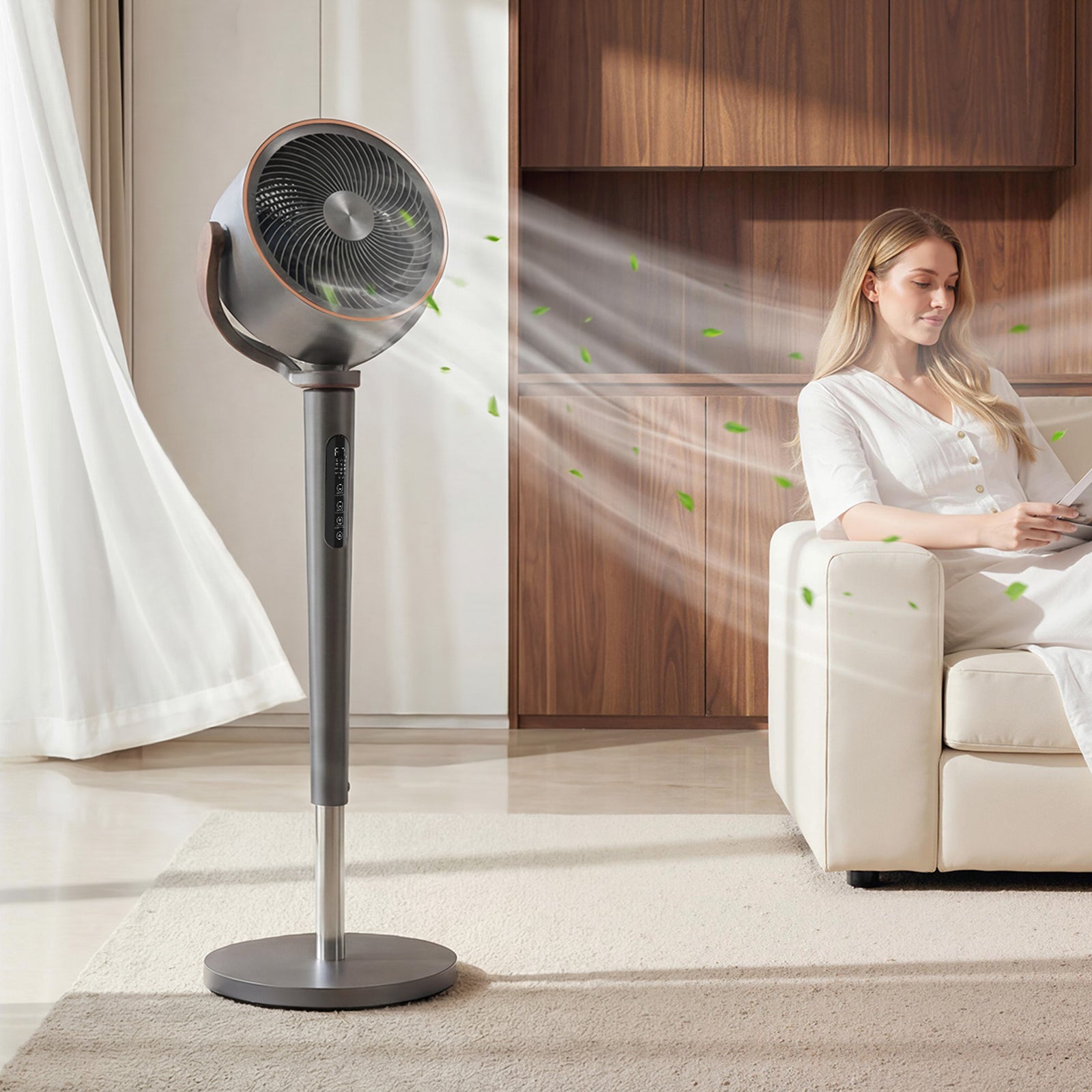 20db Silent Standing Fan, Oscillating Fan With 12 Speeds | Grey