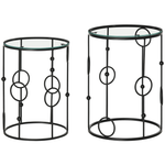 HOMCOM Set Of 2 Nesting Coffee Table, Side Tables With Glass Top, Black
