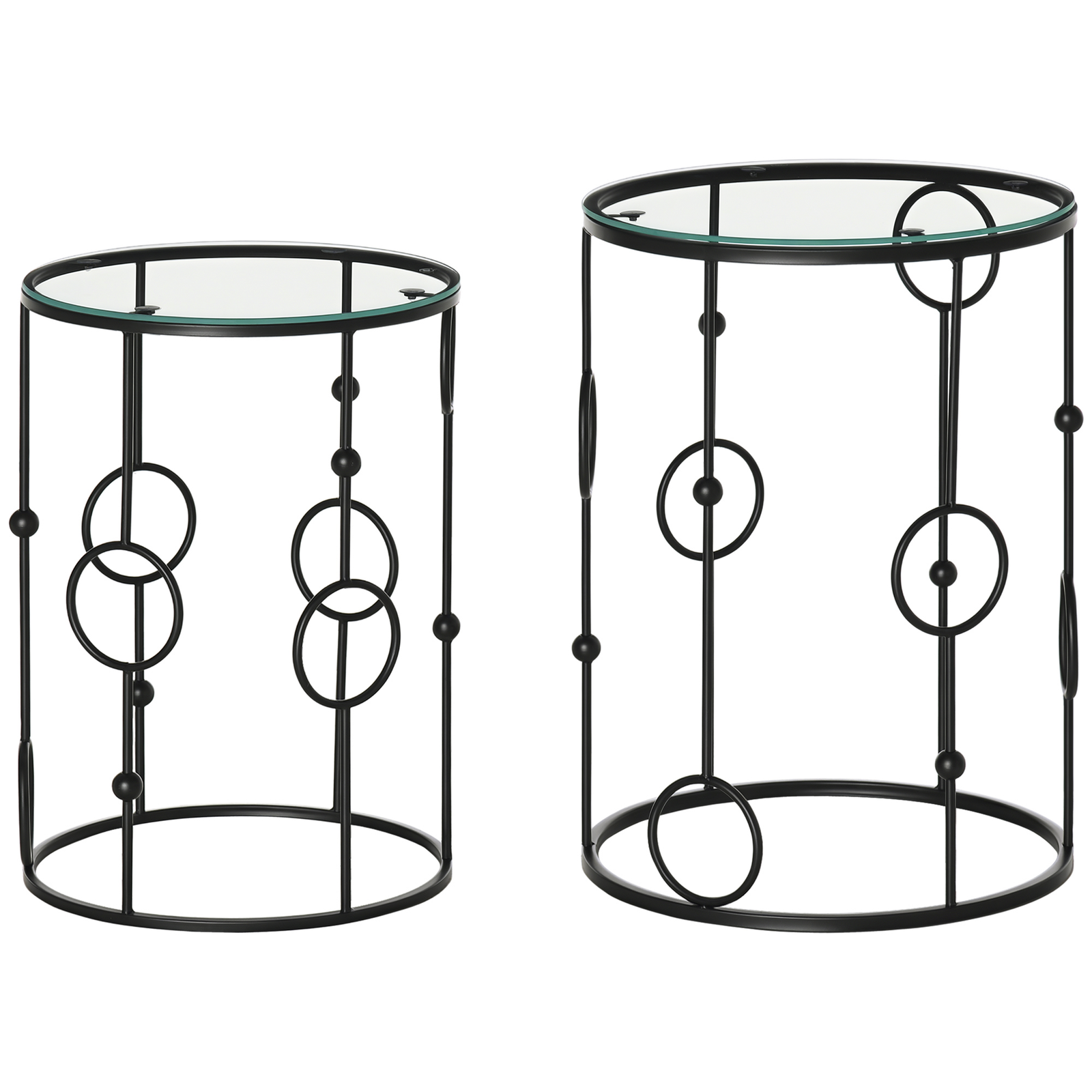 HOMCOM Set Of 2 Nesting Coffee Table, Side Tables With Glass Top, Black