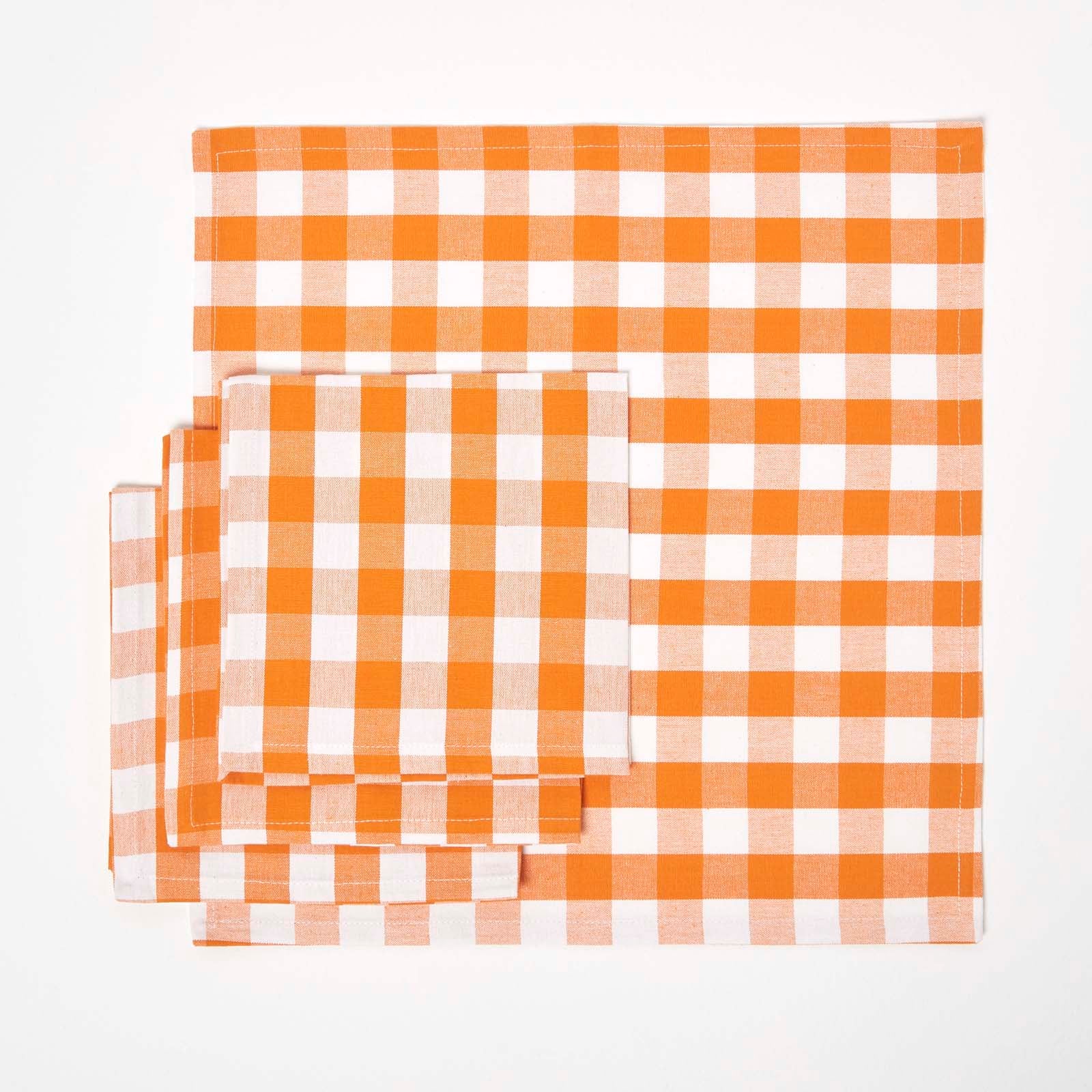 Block Check Cotton Gingham Napkins, Set Of 4 | 45cm x 45cm | Orange