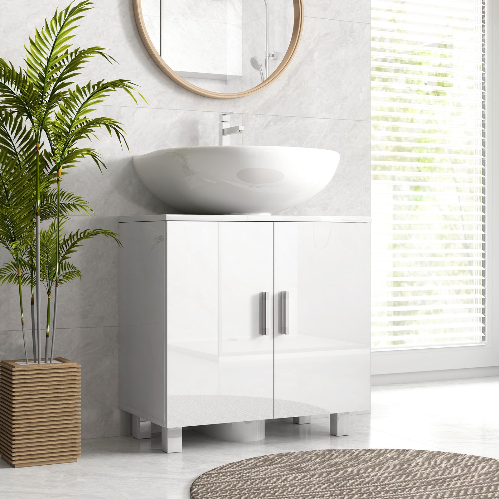 Freestanding Bathroom High Gloss Under Sink Cabinet, White