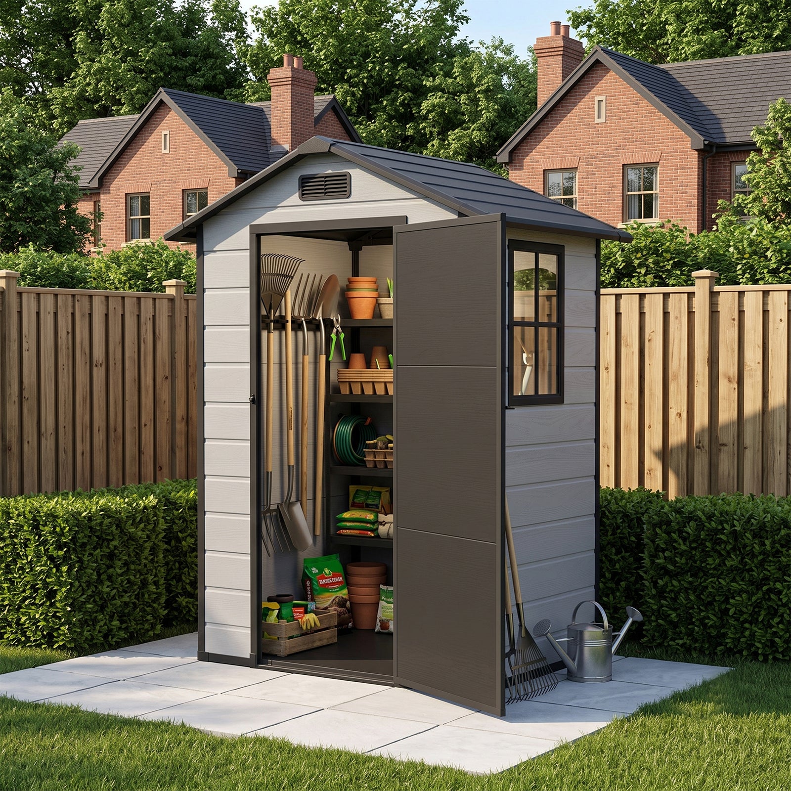 Breeins 5x3ft Plastic Garden Storage Shed With Lockable Door