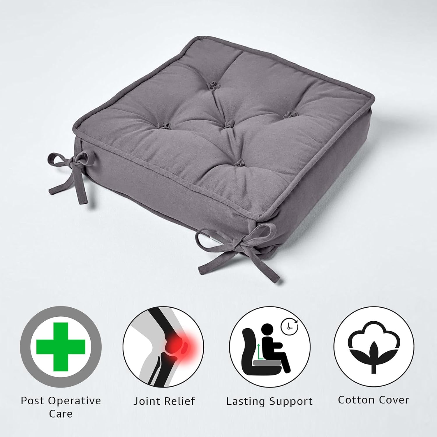 Cotton Dining Chair Booster Cushion | 40cm x 40cm | Charcoal Grey