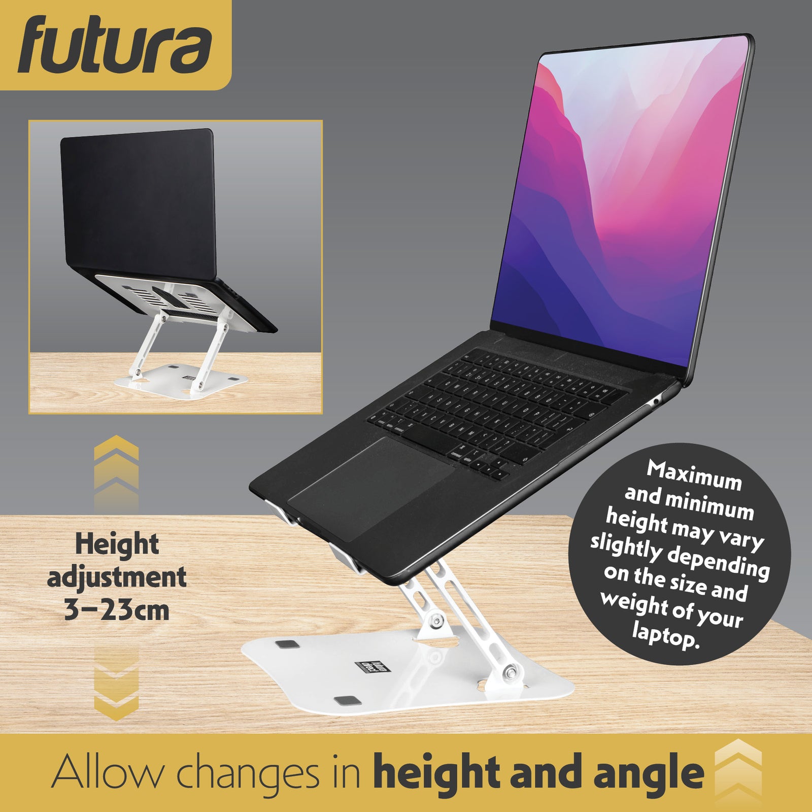 Laptop Stand Adjustable Portable Riser, Foldable Aluminium Holder For Macbook Airpro And 11 To 17 Inch Laptops | White