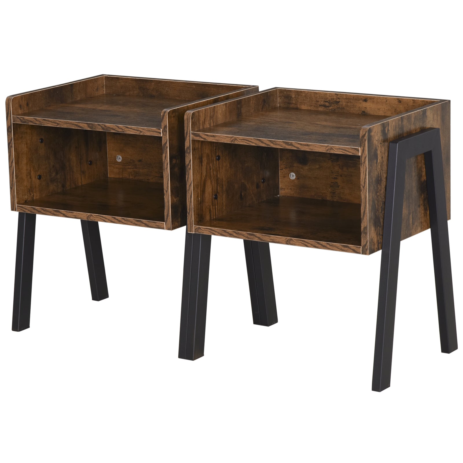 Set Of 2 Industrial Side Tables, Stacking, Shelf