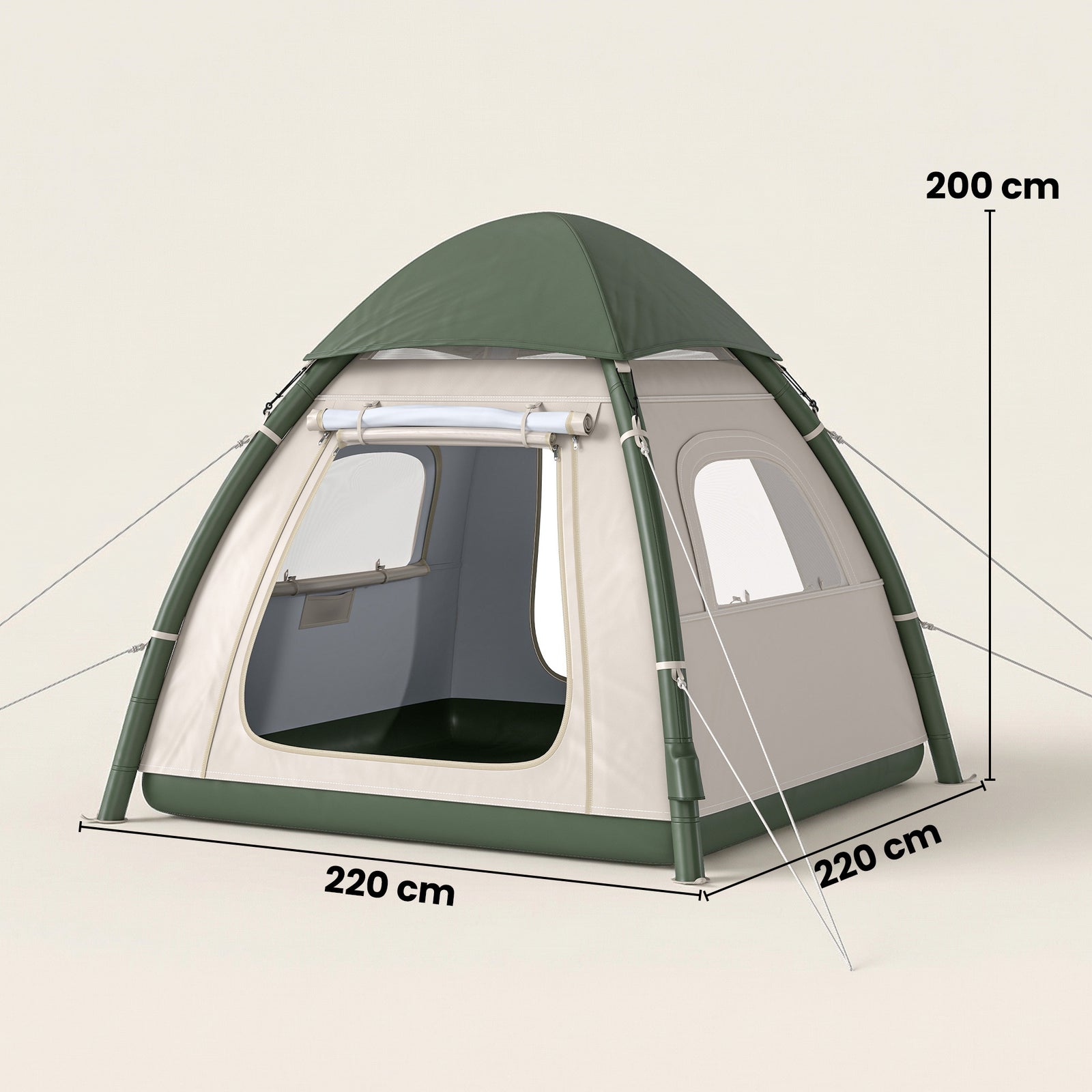 3 Man Inflatable Camping Tent W/ 3000mm Waterproof Rainfly | Green