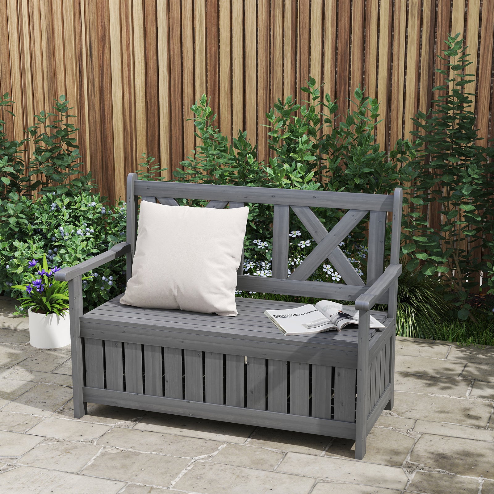 Wood Storage Garden Bench For Patio Outdoor Seating