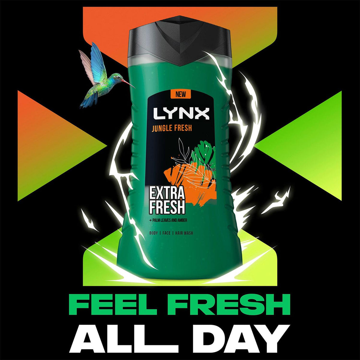 Jungle Fresh 3 In 1 Body, Face & Hair Wash Shower Gel Extra Fresh, 500ml | Set of 24