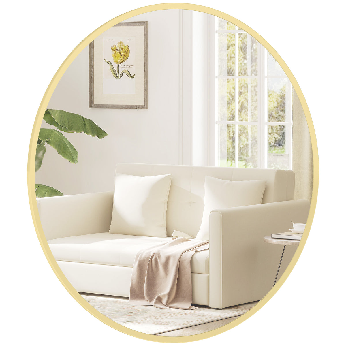 HOMCOM Wall Mirror For Living Room, 61 Cm Circle Bathroom Mirror, Gold Tone