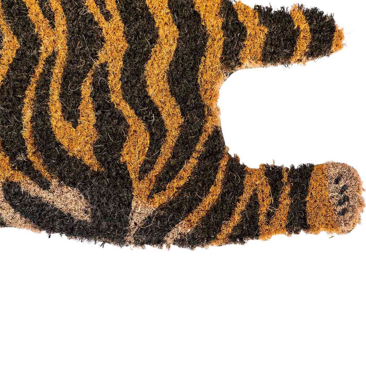 HOMESCAPES Tiger Shaped Coir Animal Print Non-slip Doormat
