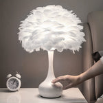 European Style E27 White Feather Table Lamp Bedside Fixtures - Warm Light
