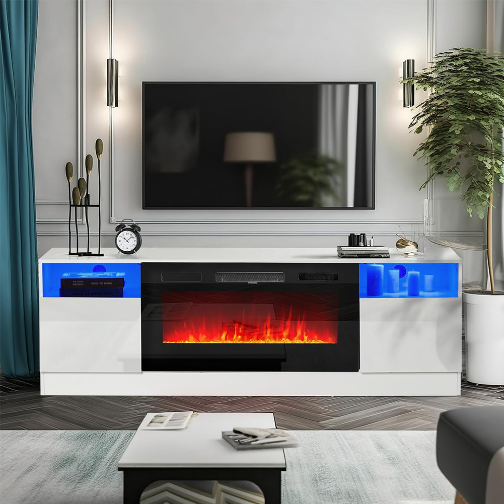 Recessed Electric Fireplace Tv Stand With Closed Storage