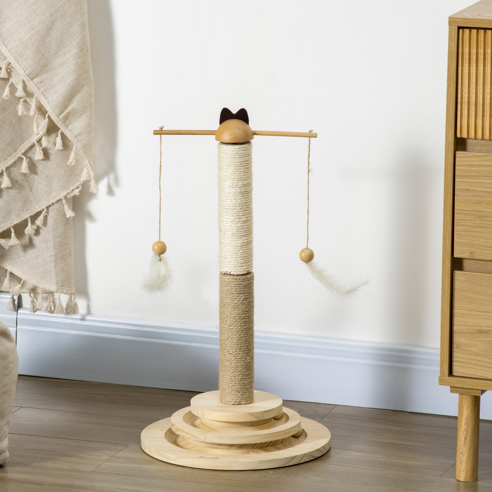 Cat Tower W/ Turntable Toy Ball, Jute And Sisal Scratching Post
