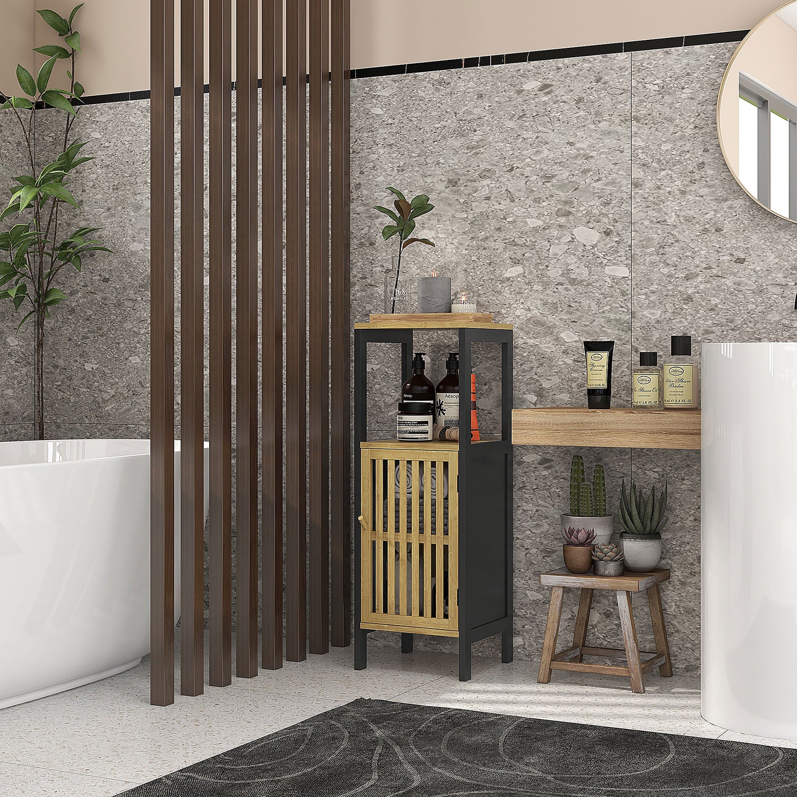 Bathroom Floor Cabinet Bamboo With Adjustable Shelf