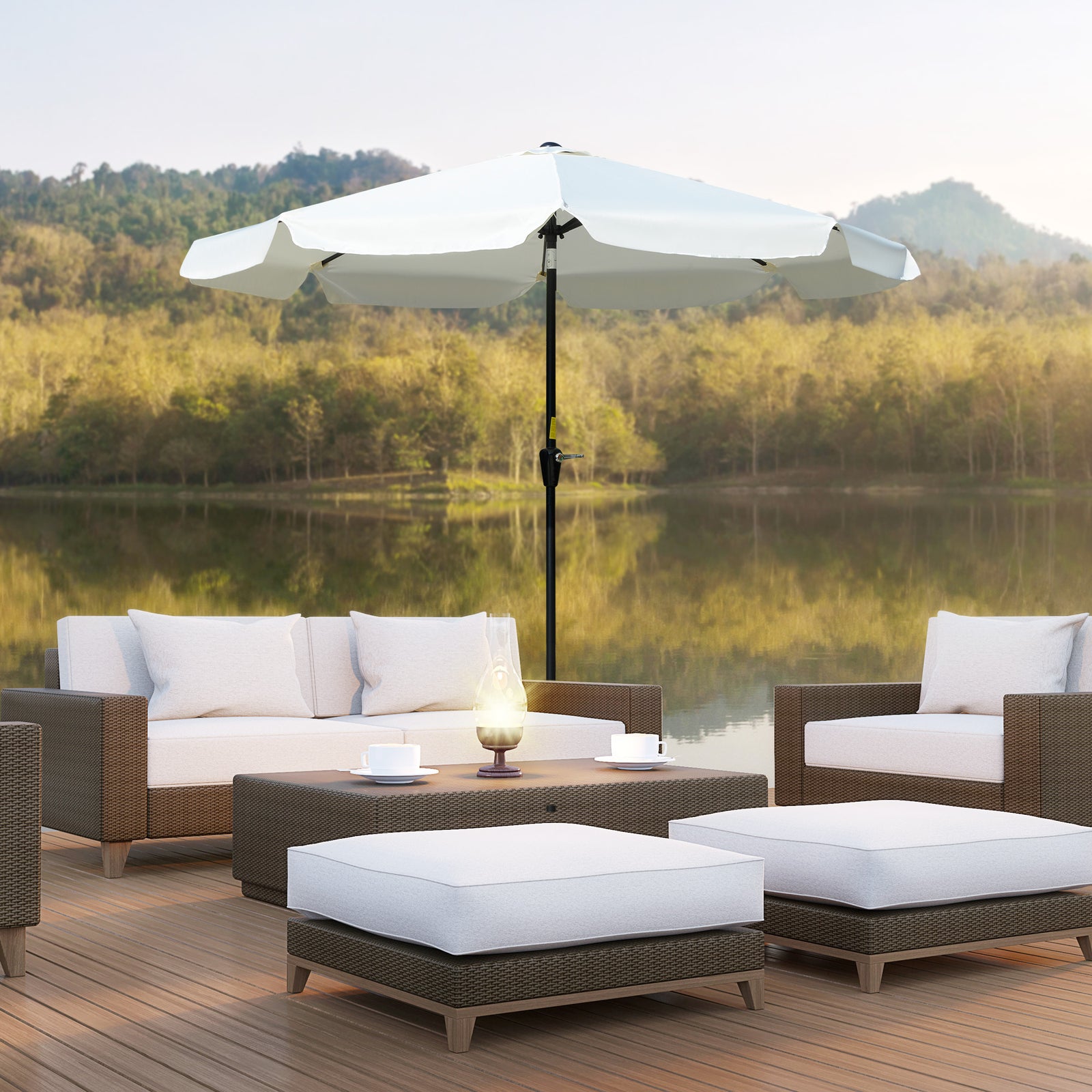 2.7m Patio Umbrella With Crank Garden Parasol | White