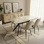 San Diego Marble Top Dining Table With Erica Velvet Chairs | Cream