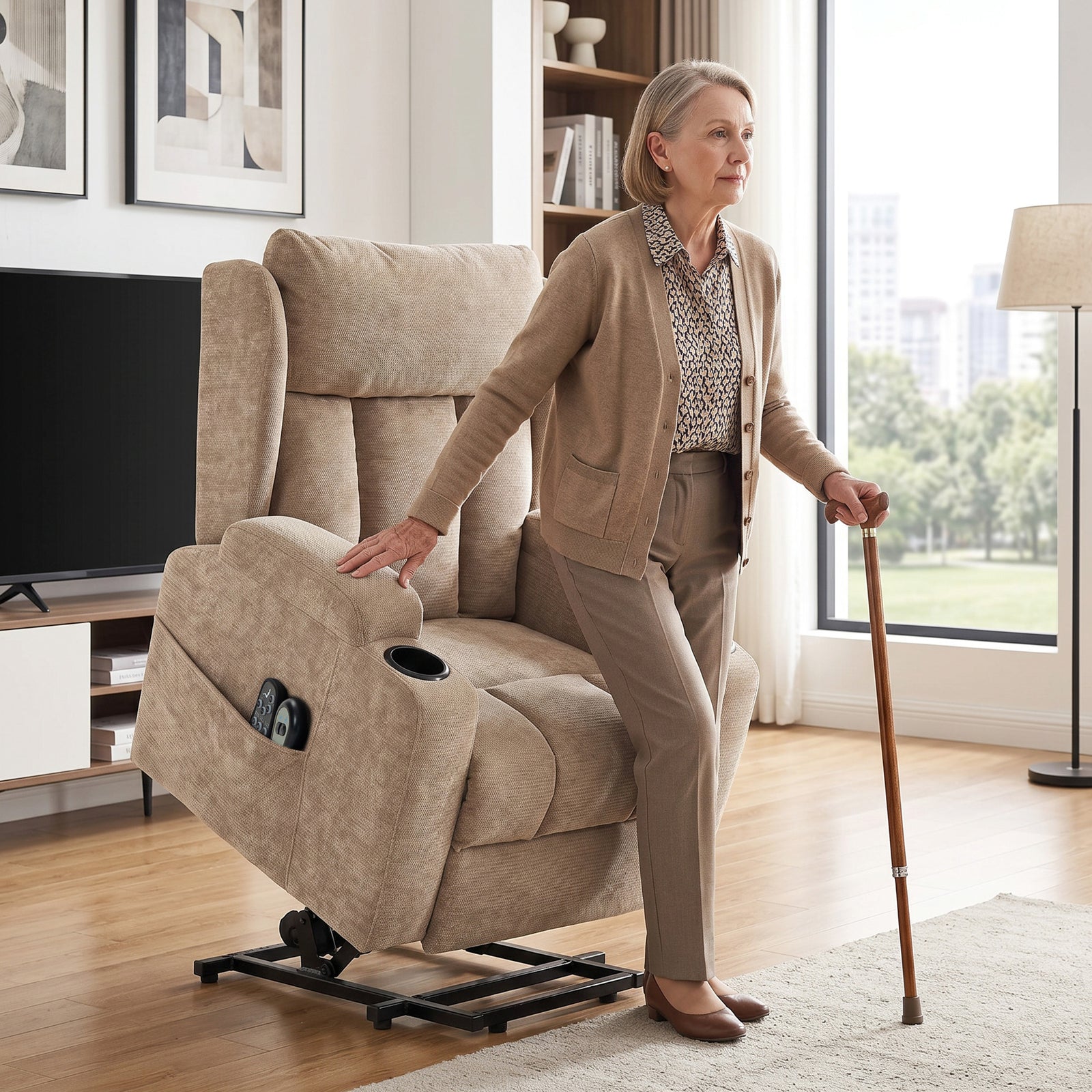 Power Recliner Chair W/ Massage And Heat, Electric Lift Chair | Brown