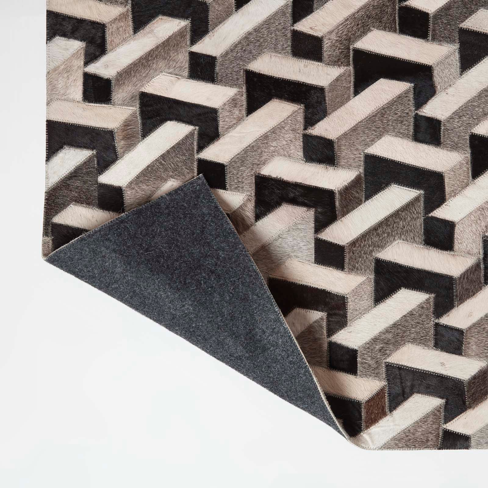 Geometric Leather Rug, 90 X 150 Cm | 150cm x 95cm | Black & Grey