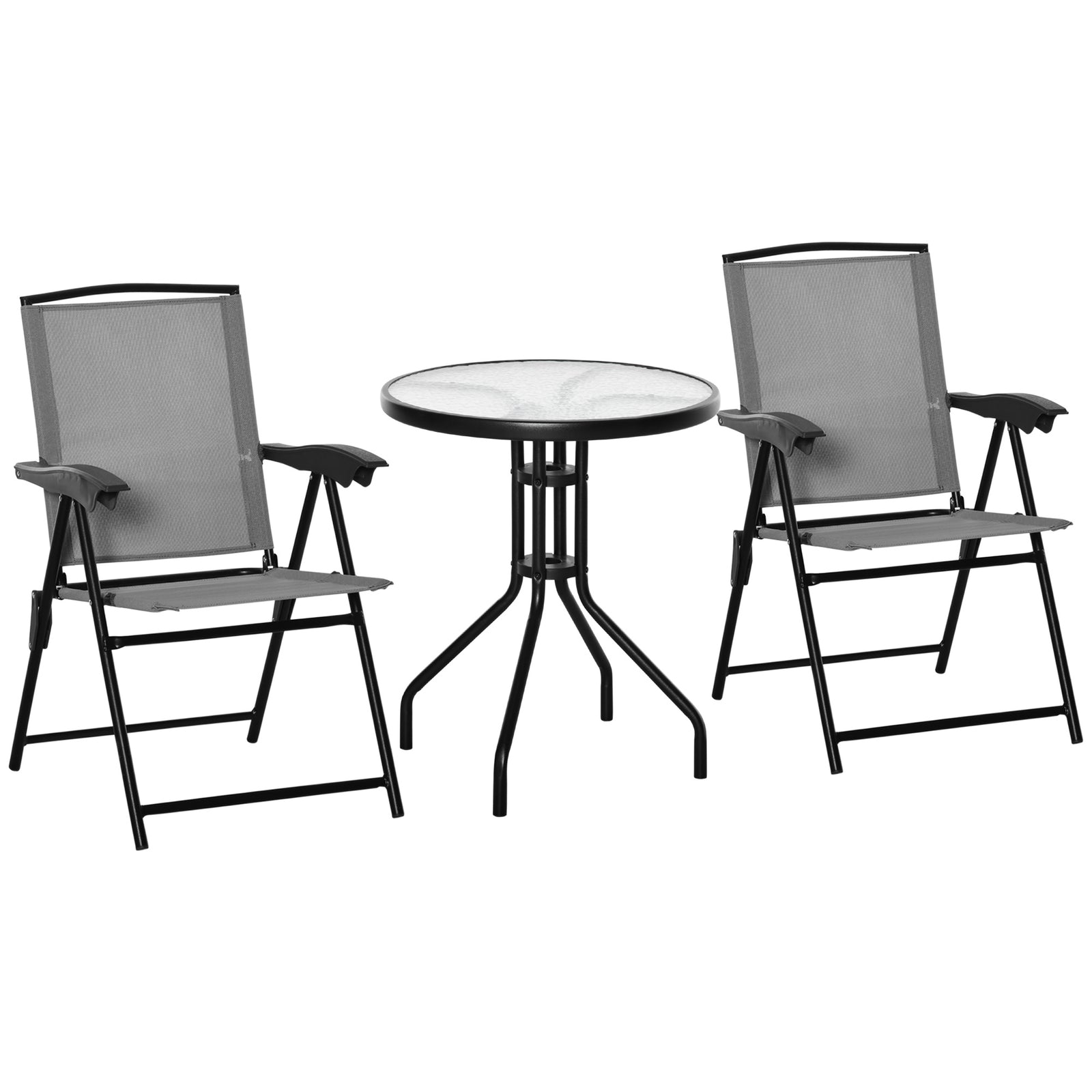 Patio Bistro Set Folding Chairs Garden Coffee Table Balcony | Gray