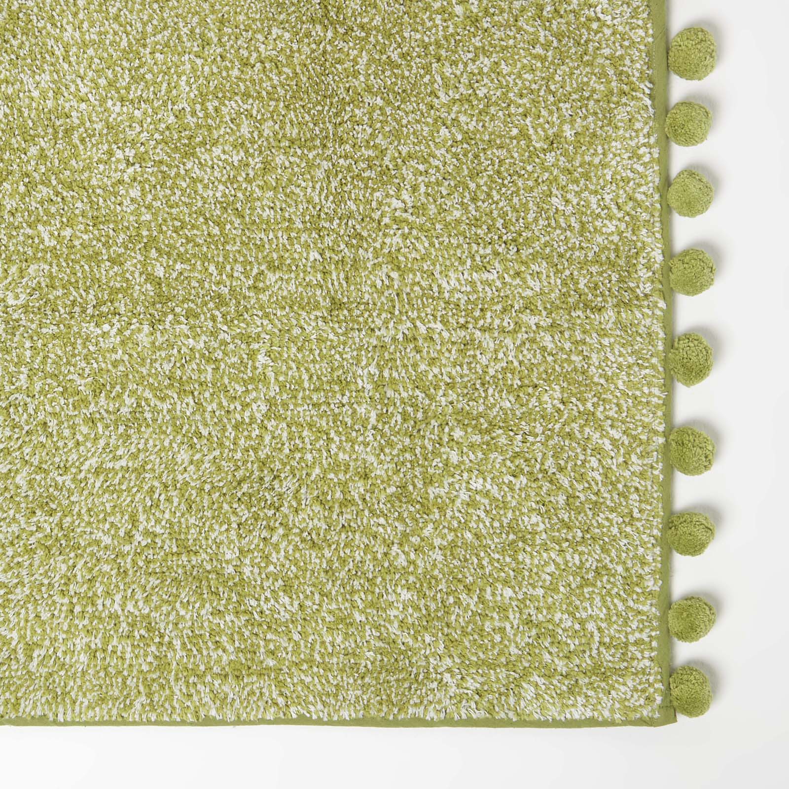 Tufted Cotton Bath Mat With Pom Pom Edges | 50 x 80cm | Sage Green