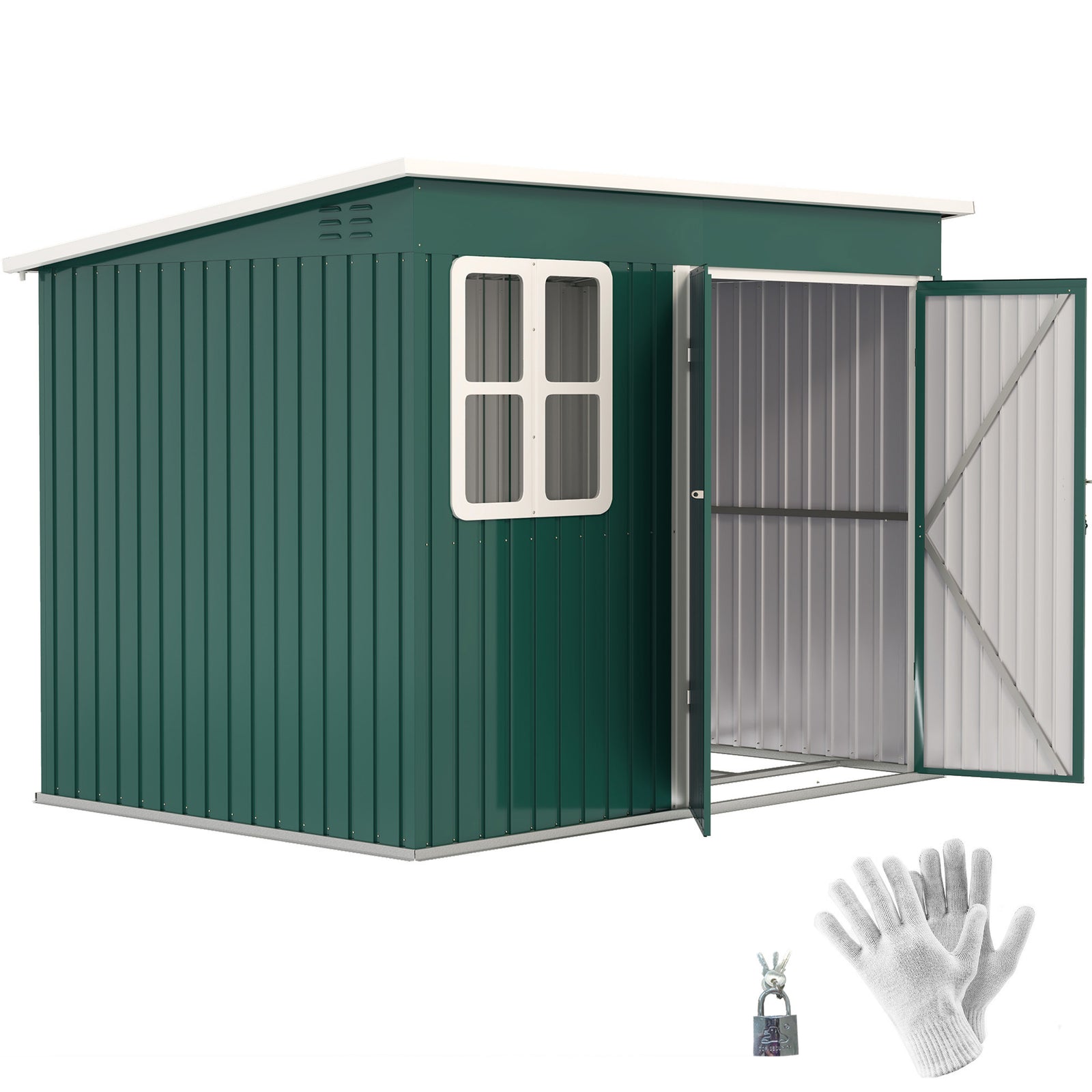 8.5 X 6ft Galvanised Steel Garden Shed With Foundation Kit | Green