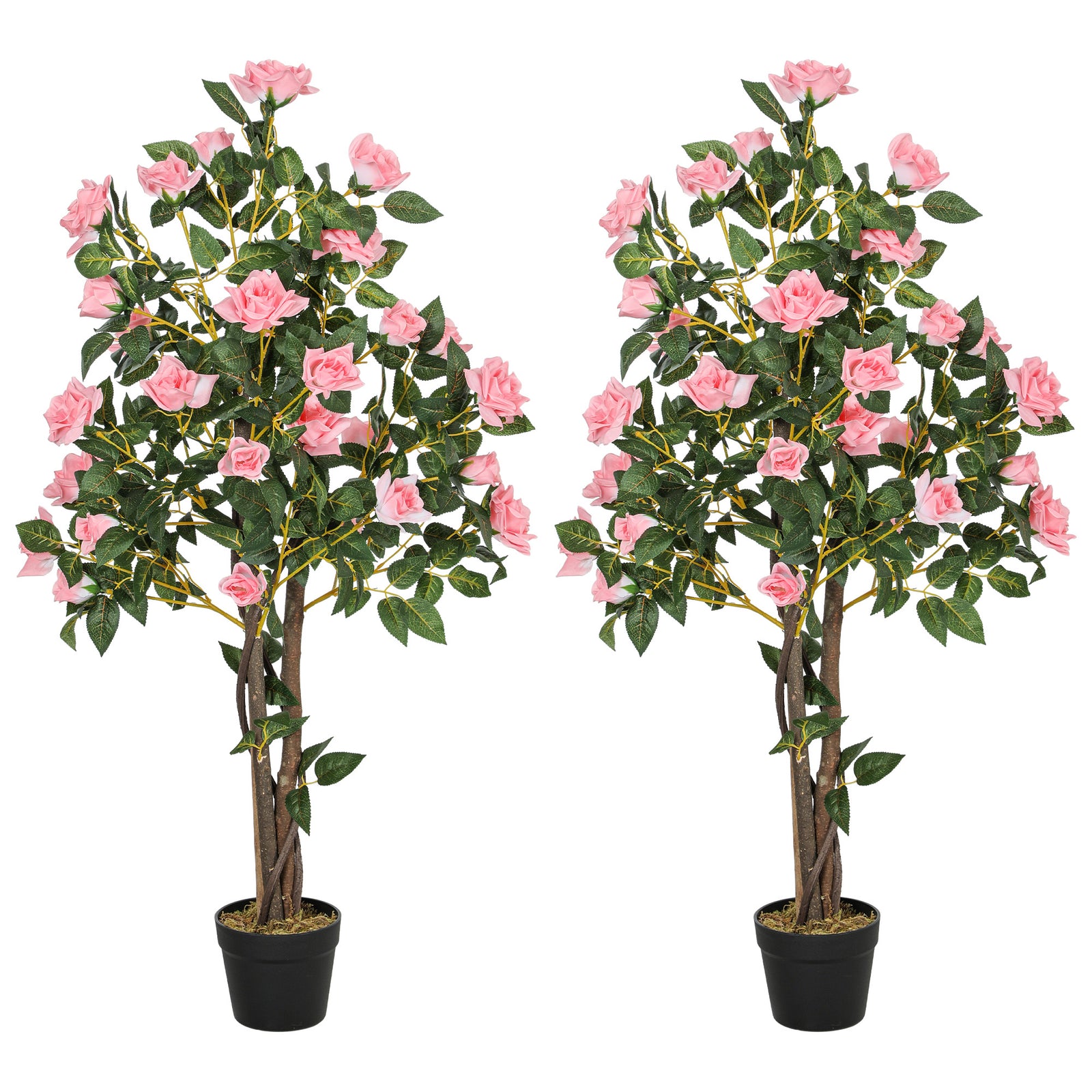 Set Of 2 Decorative Artificial Plants Rose Trees In Pot